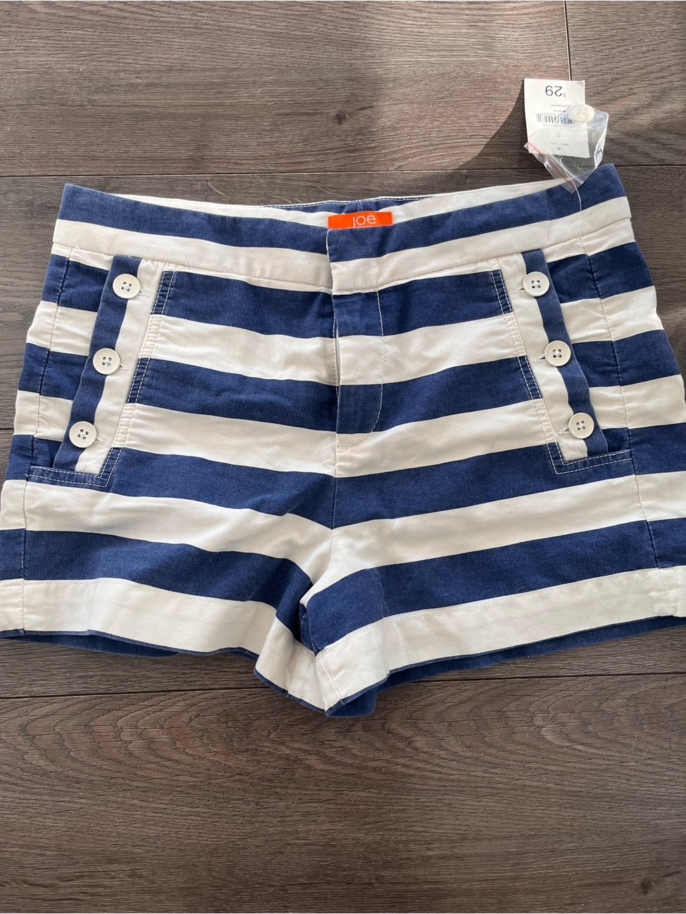 Joe Fresh Navy and White High-Rise Striped Shorts